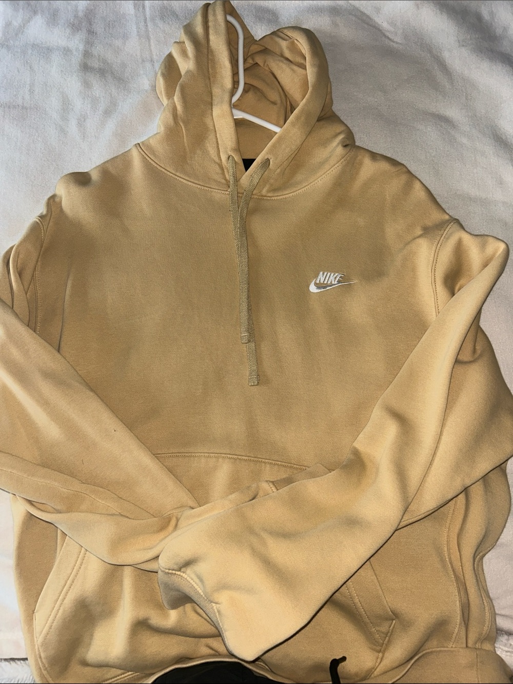 Nike Men's Tan Crewneck Hoodie with White Swoosh